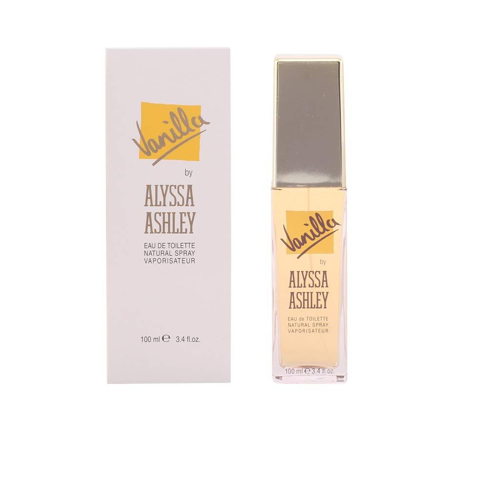 Flakon und Schachtel. Aufschrift: Vanilla by Alyssa Ashley. Eau de Toilette Natural Spray Vaporisateur. 100 ml.