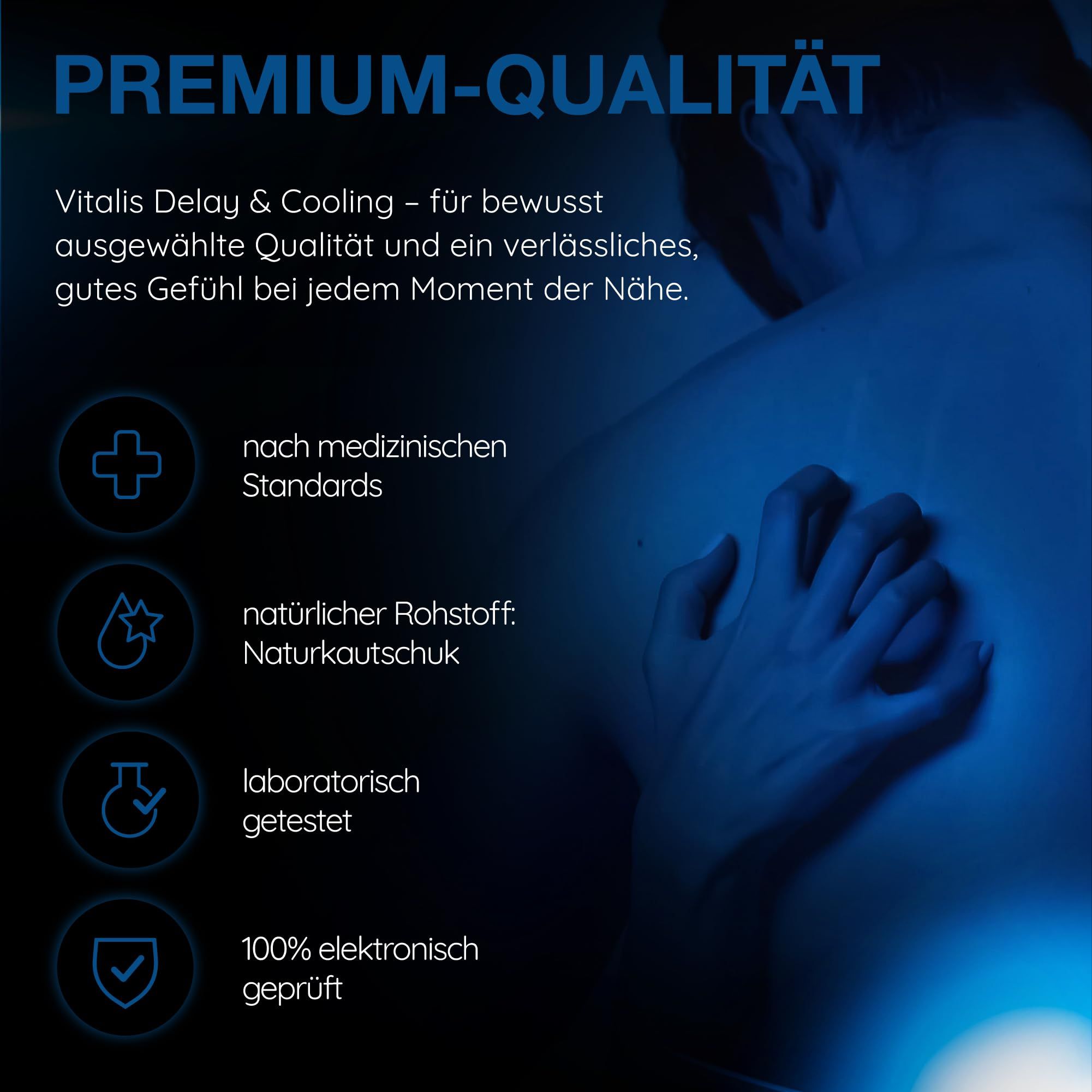 Vitalis PREMIUM Delay & Cooling: Nach medizinischen Standards, Naturkautschuk, laborgetestet, 100% elektronisch geprüft.