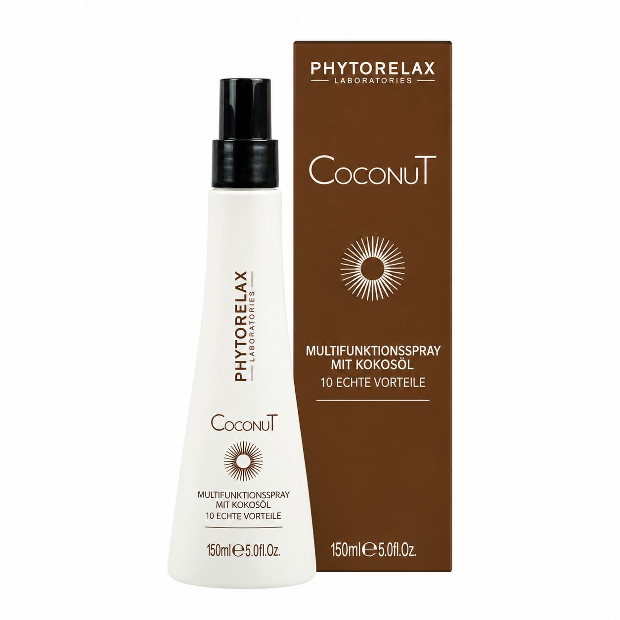 Phytorelax Laboratories Coconut Multifunktionsspray Flasche und Karton.