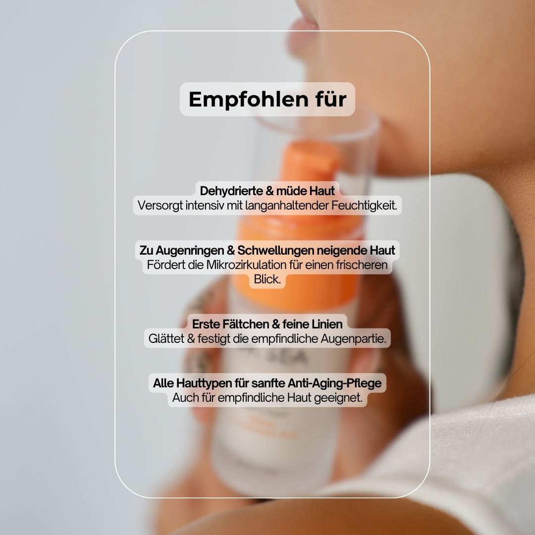 Produktflakon mit Text und Illustrationen. Text: Dr. SEA, Moisturising Corrective Eye Cream, Retinol & Hyaluronsäure. Empfohlen für...