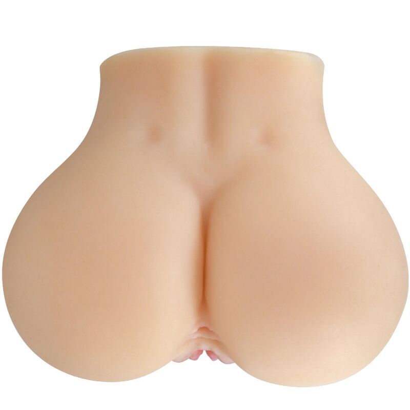 Masturbator aus hautfarbenem Material. Mit Öffnungen für Anal- und Vaginalbereich.