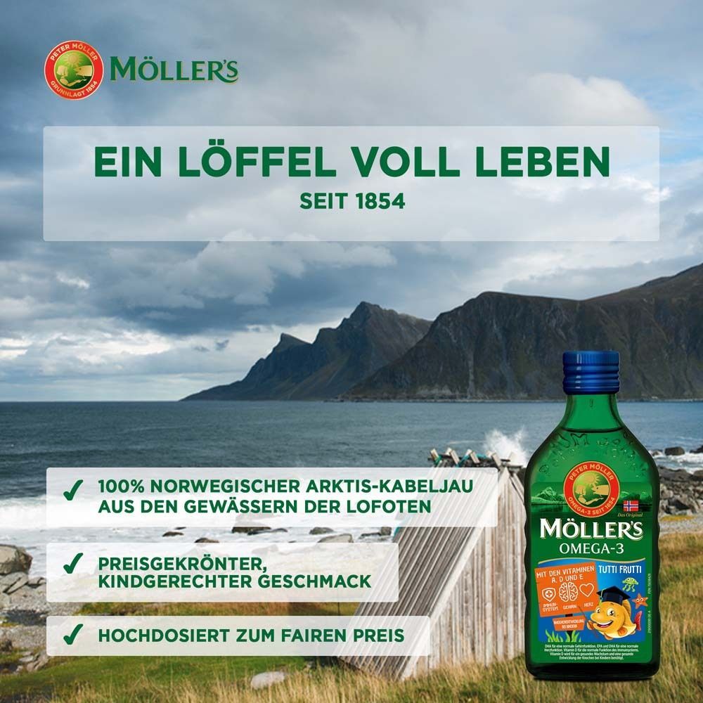 Flasche mit Auszeichnung. Text über Vorteile und Inhaltsstoffe. Öltropfen.