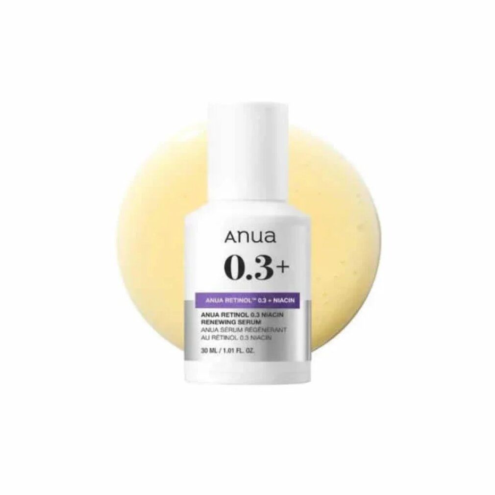 ANUA Nano Retinol 0.3% + Niacin Serum Flasche vor gelbem Kreis.