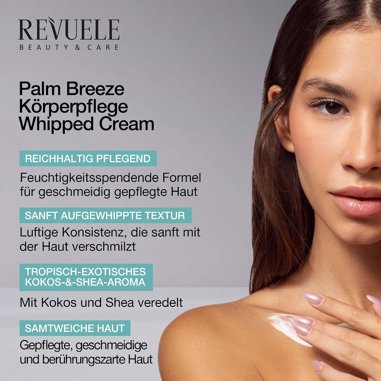 Revuele Körperpflege Whipped Cream mit Kokosnuss und Sheabutter. "Velvetish" Textur.