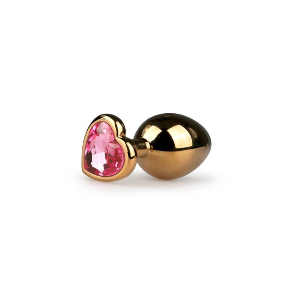 Goldener Analplug mit Herz-Zierstein in Rosa.