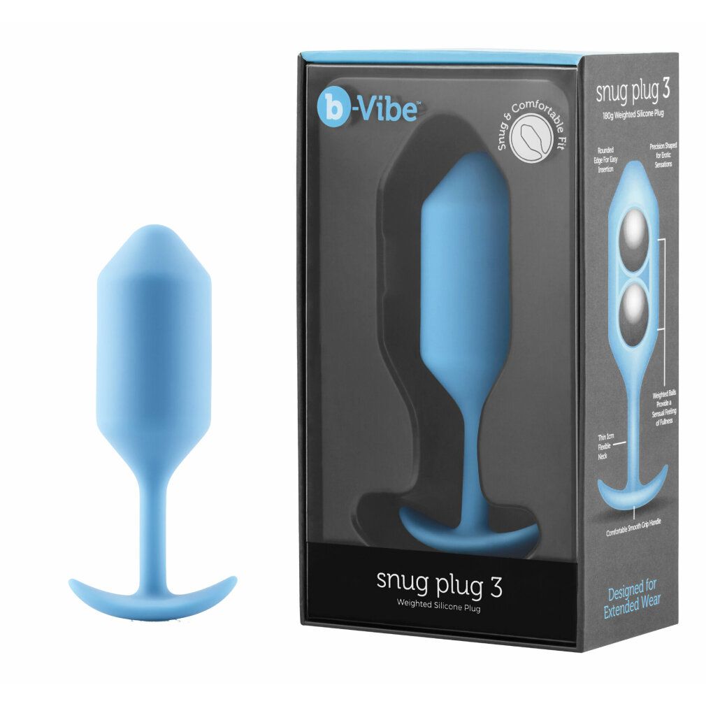 b-Vibe Snug Plug 3 in Verpackung. Produkt und Verpackung sichtbar. Text: Snug Plug 3.