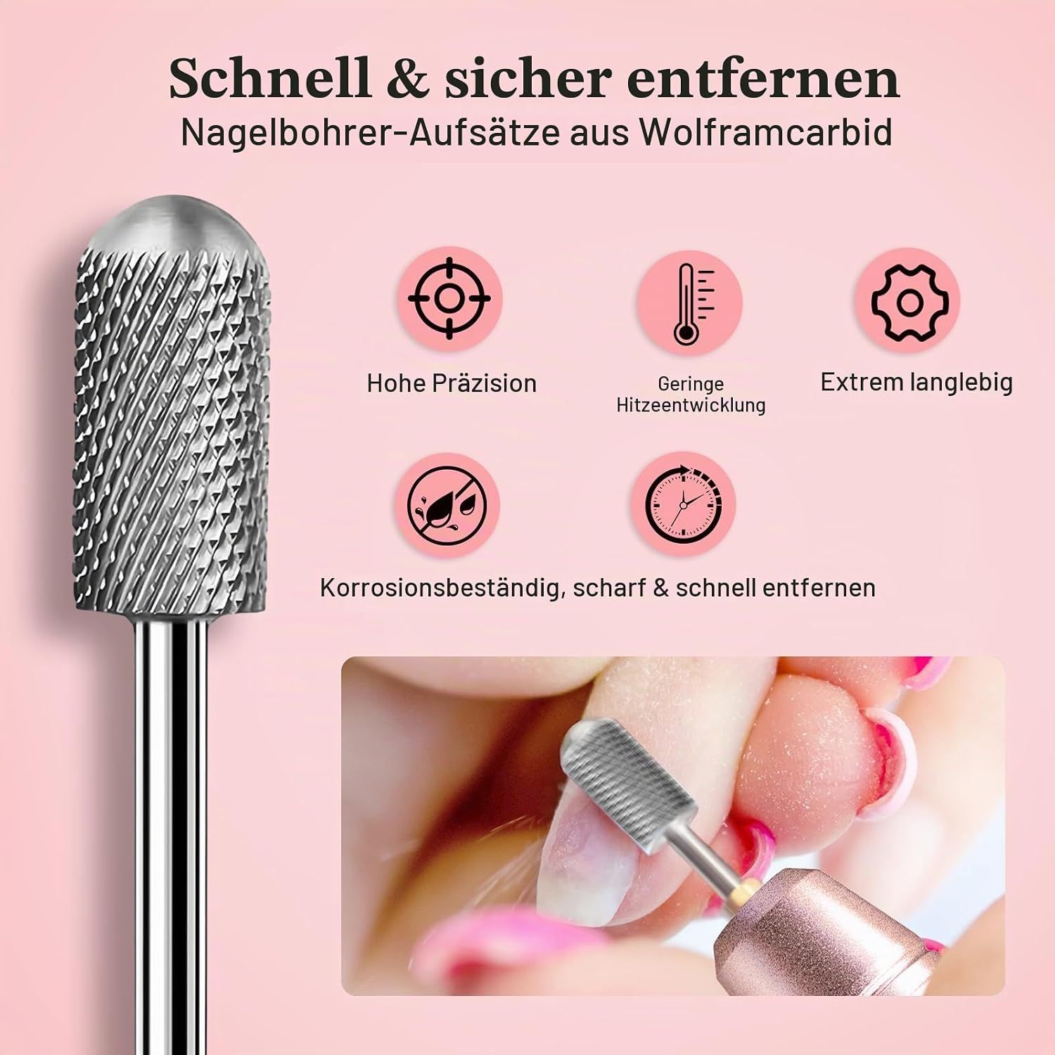 Wolframcarbid-Nagelbohrer-Aufsatz mit grober Körnung.