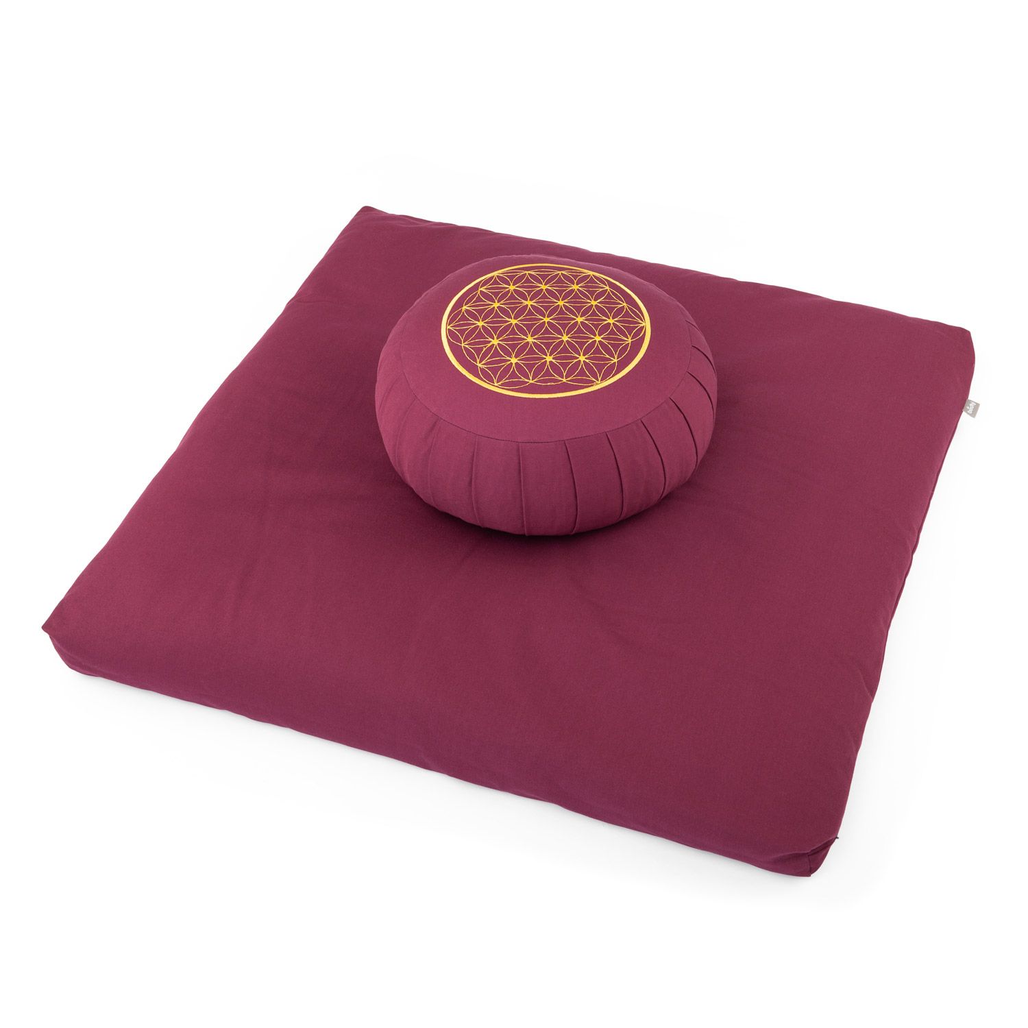 bodhi Medi-Set ECO: Meditationskissen ZAFU + Zabuton, aubergine mit Stick