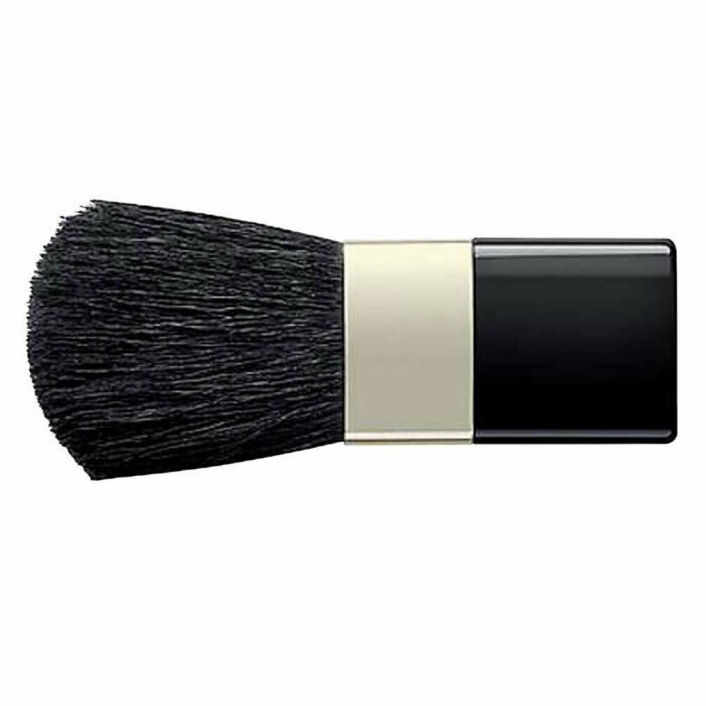 Schwarzer Rougepinsel. Schwarze Borsten, silberne Manschette, schwarzer Griff. Rechteckige Form.