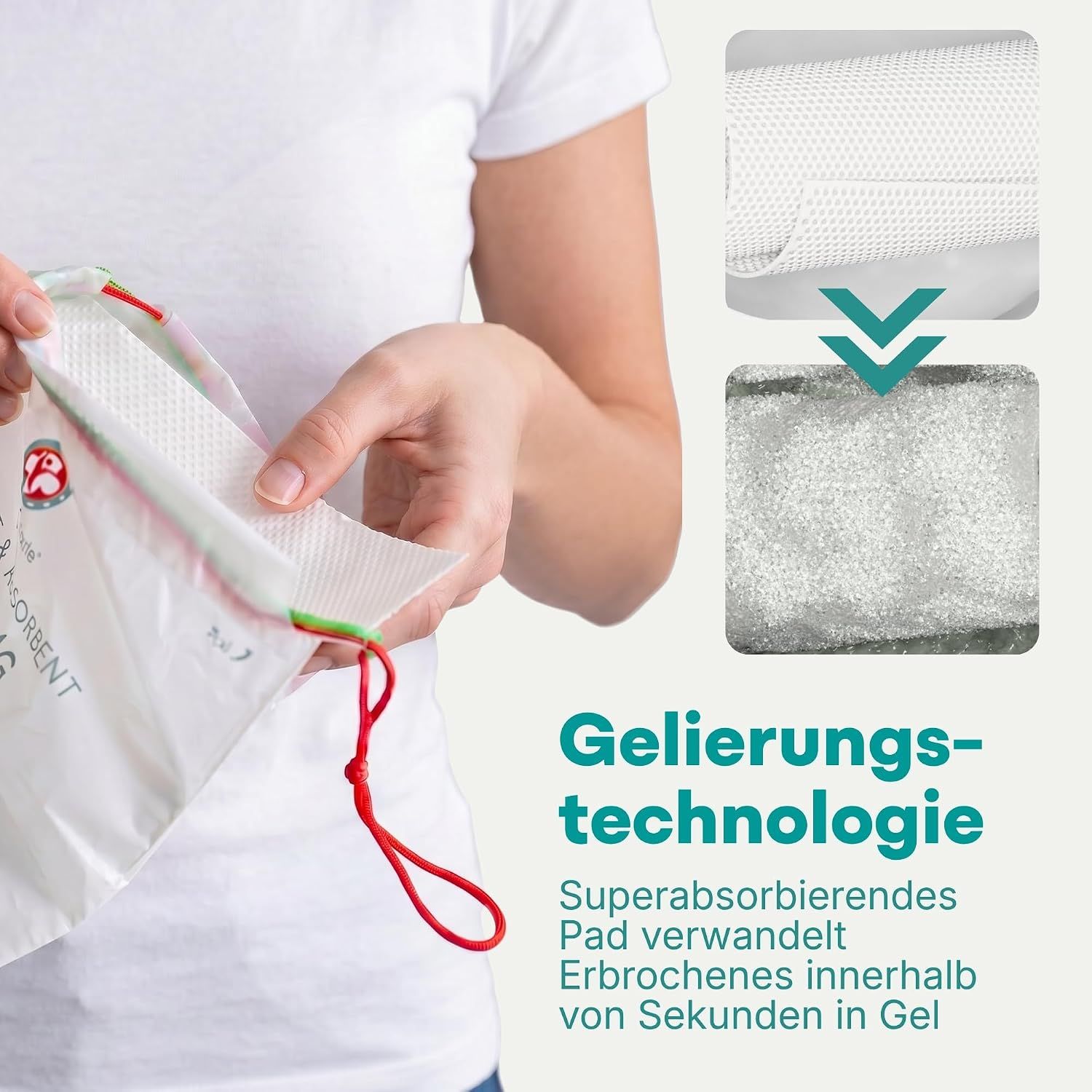Blauer Karton mit 'Medi Grade Spuckbeutel', daneben mehrere weiße Beutel.
