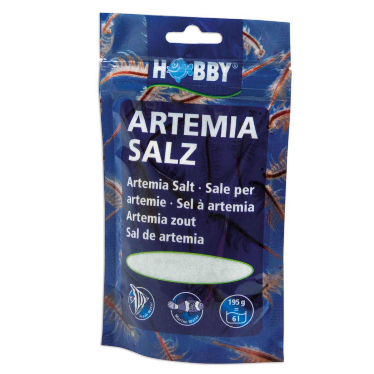 Beutel mit Artemia Salz. Enthält Salz für Artemia. Marke Hobby. 195g Inhalt.