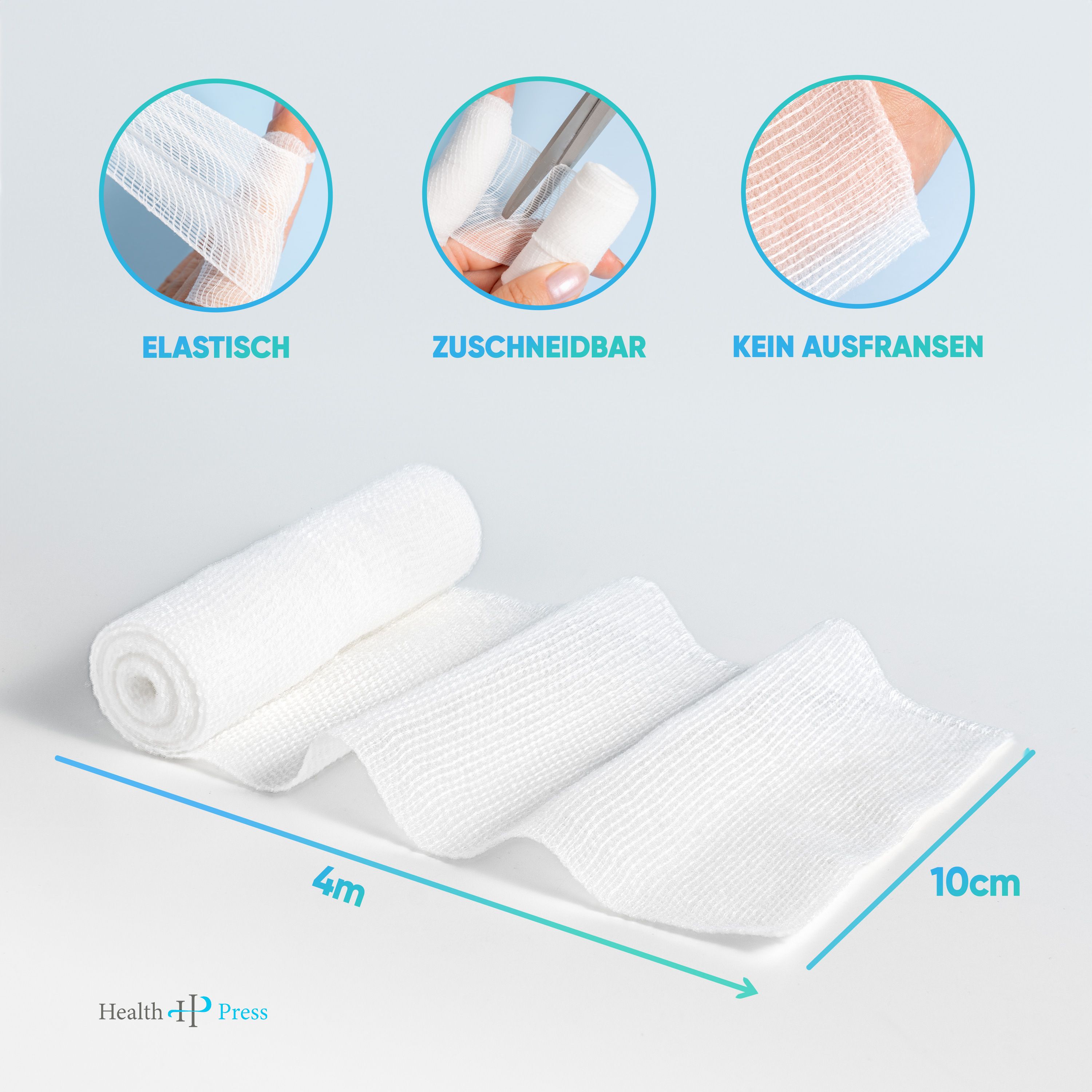 Health Press® Mullbinde elastisch 10 cm x 4 m