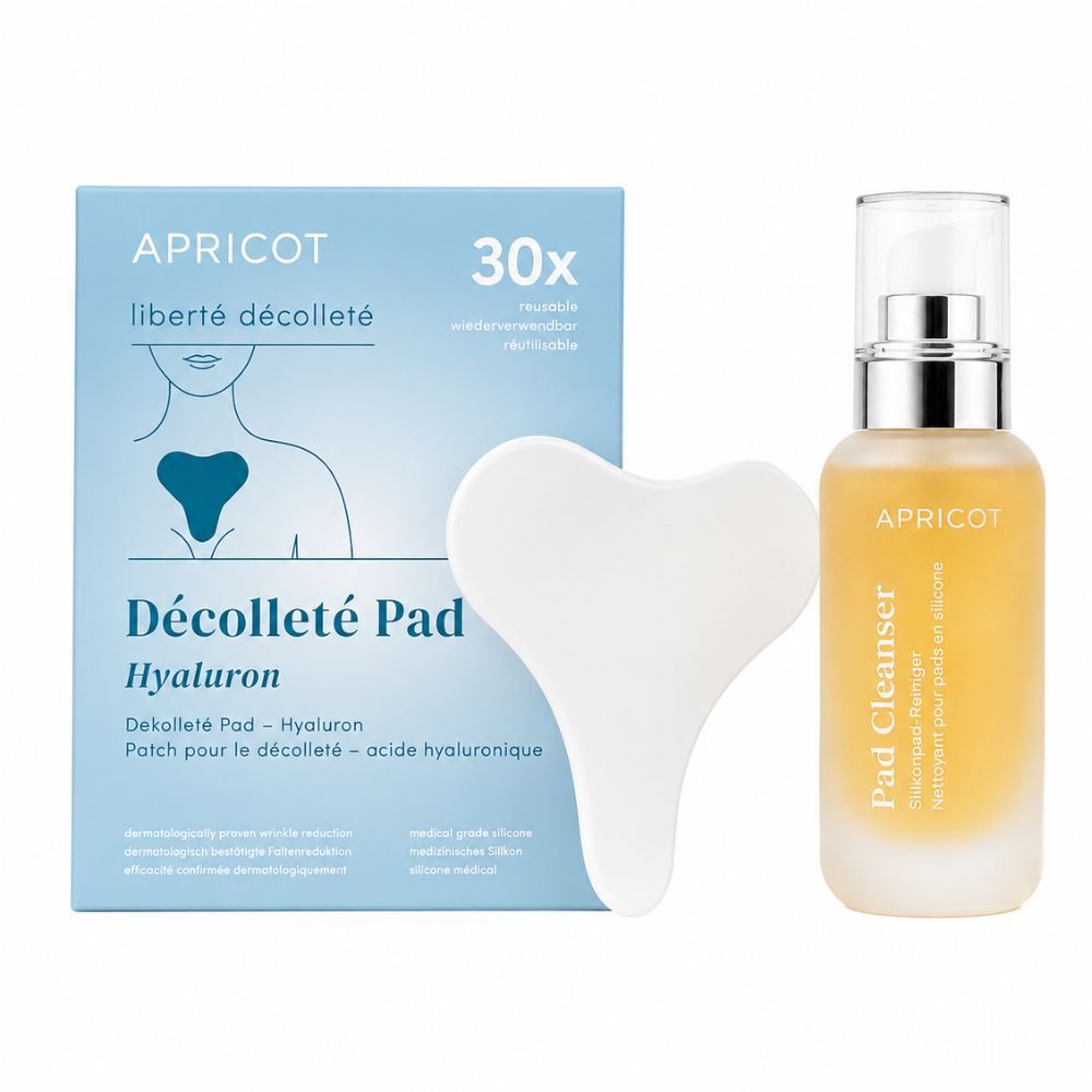 APRICOT Dekolleté Pflege-Set – Hyaluron Silikonpad + Silikonpad-Reiniger
