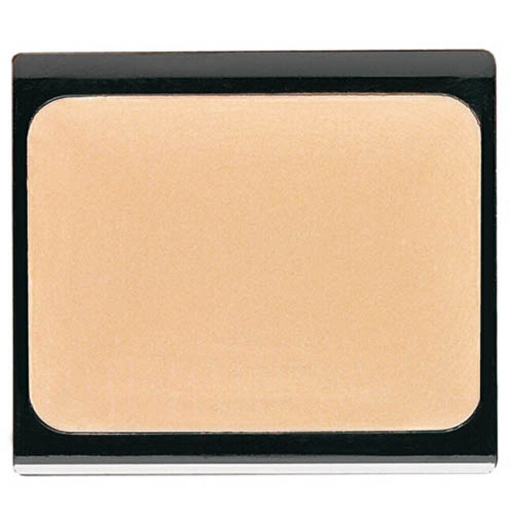 Beige Camouflage Creme in rechteckiger Dose mit schwarzem Rahmen.