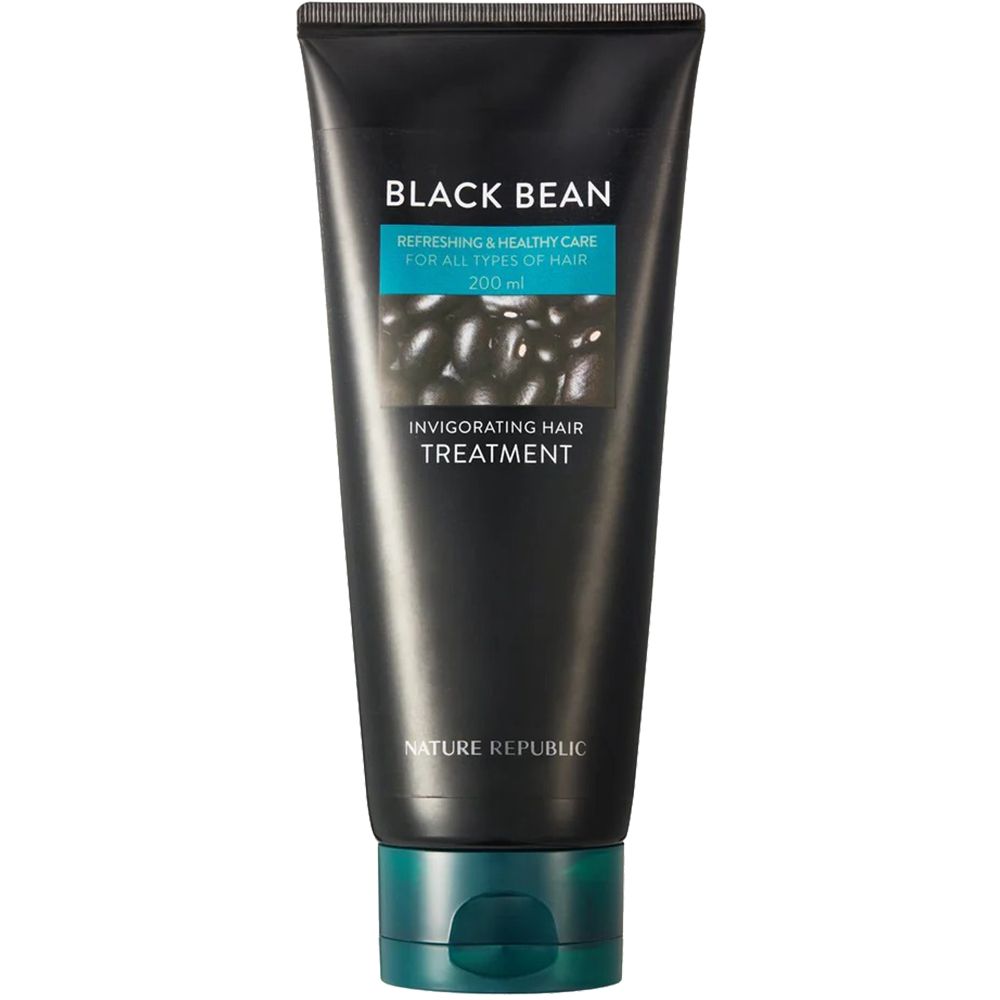 Schwarze Tube mit Produktnamen und Text. Türkisfarbener Streifen mit Produktinformationen. Marke NATURE REPUBLIC.