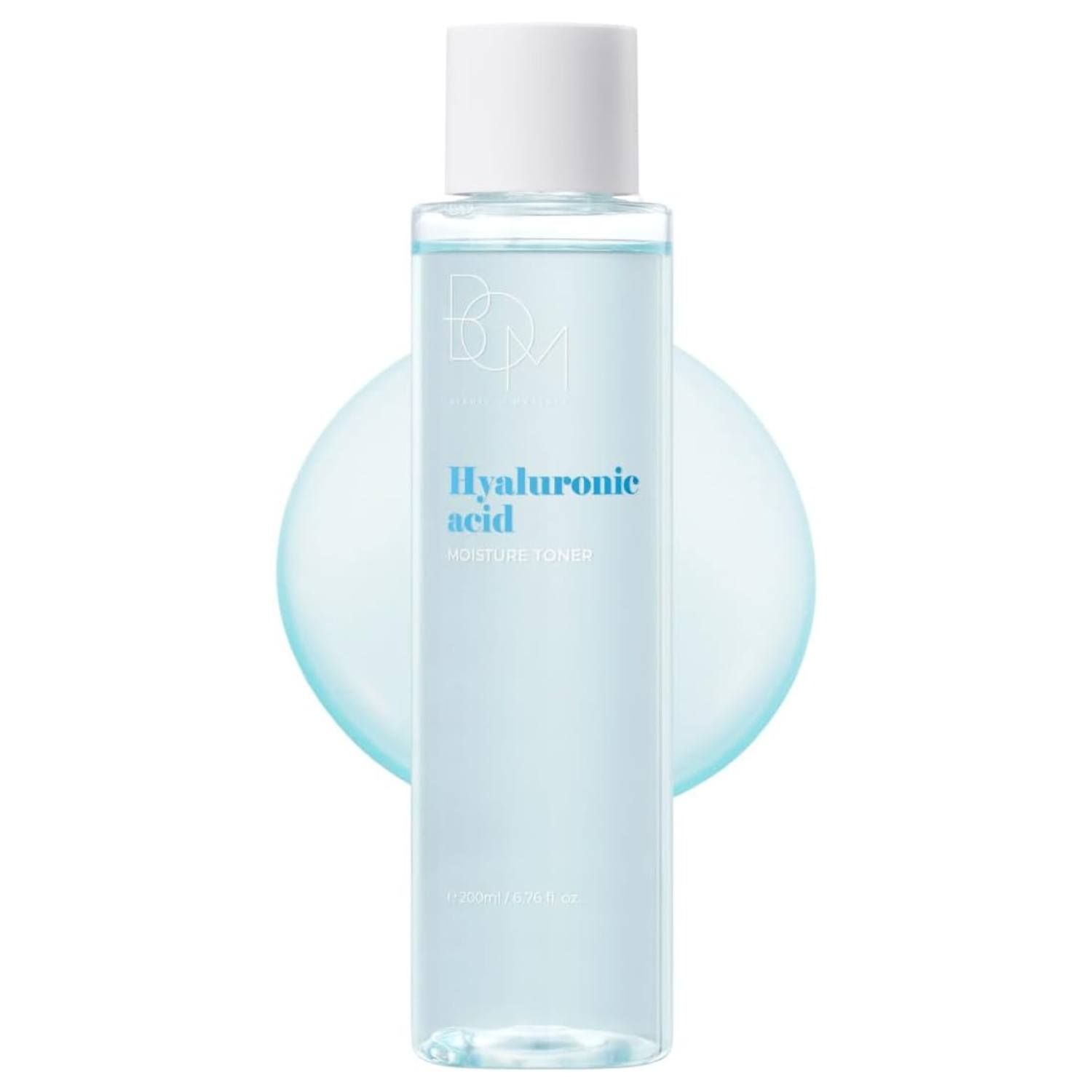 BOM Hyaluronic Acid Moisture Toner in klarer Flasche mit weißem Deckel.