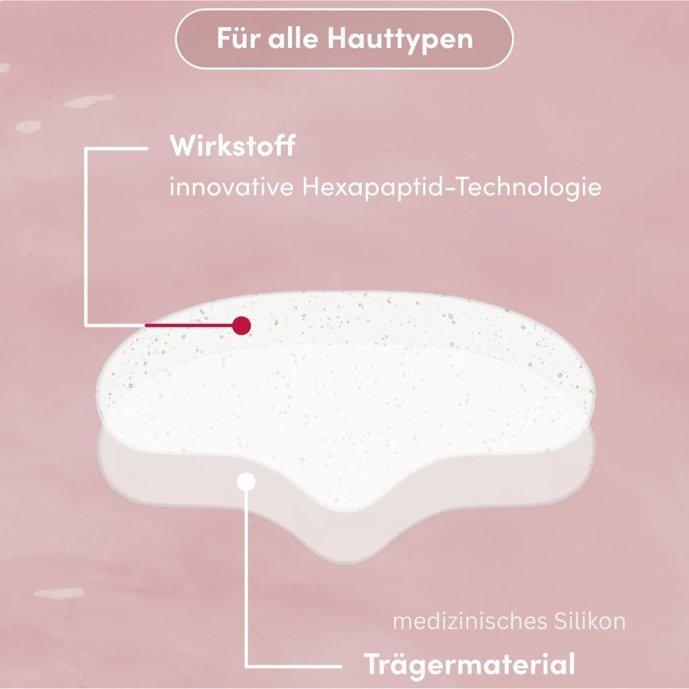 Nahaufnahme des Stirn Pads. Wirkstoff: innovative Hexapeptid-Technologie. Trägermaterial: medizinisches Silikon.
