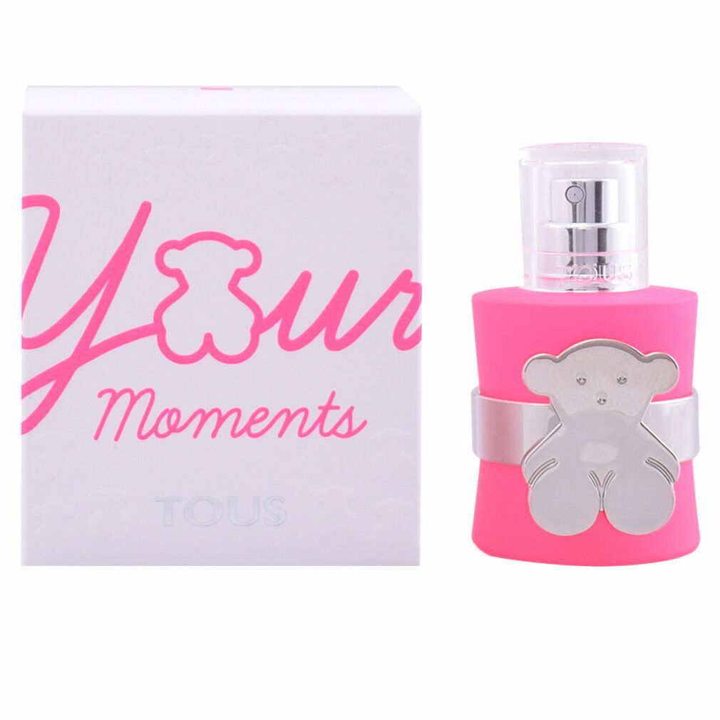 Rosa Flakon mit silbernem Bären-Dekor und weißer Verpackung mit Schriftzug "Your Moments".