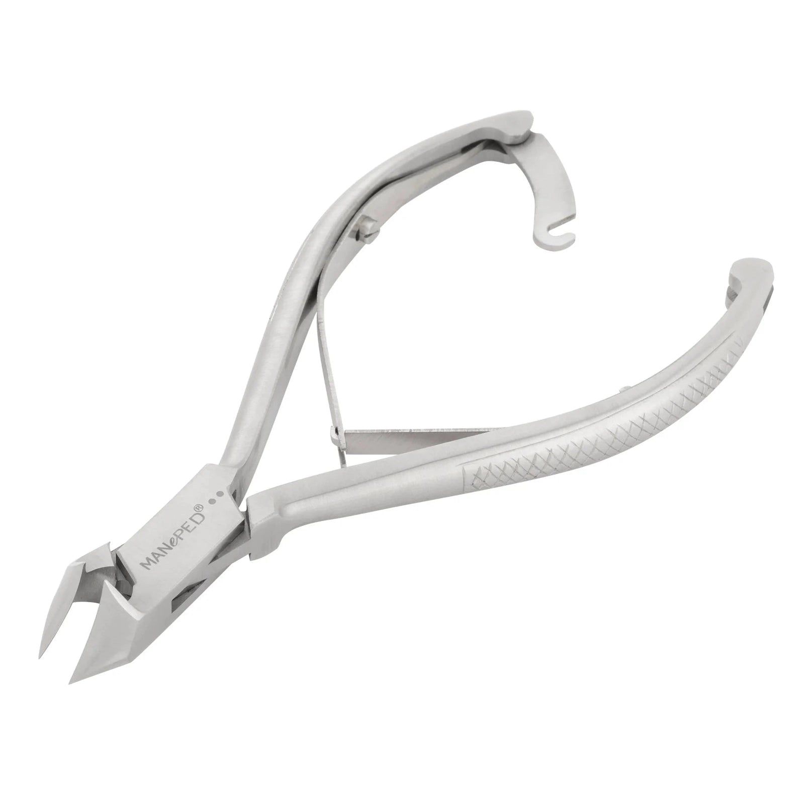 Nagelzange aus Metall. Der Griff ist geriffelt. Der Markenname MANePED ist sichtbar.