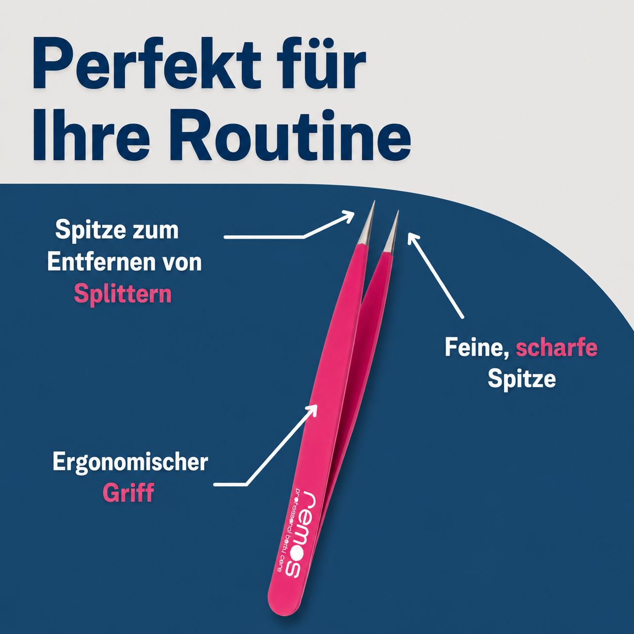 REMOS Splitterpinzette mit feiner, scharfer Spitze und ergonomischem Griff, fuchsia.