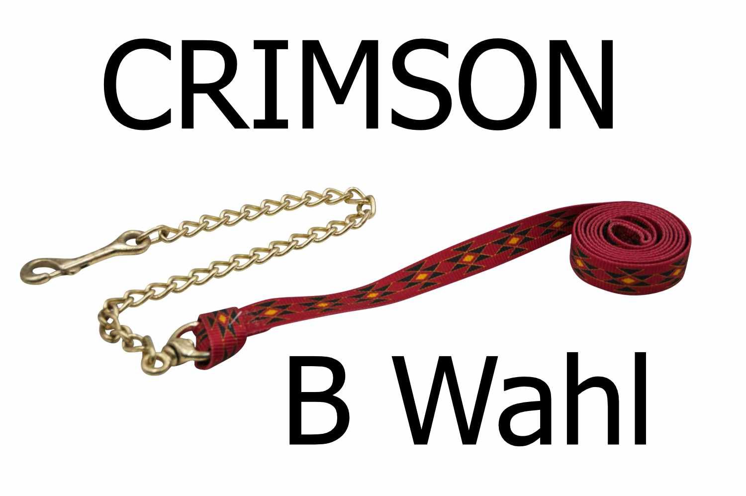 Führzügel mit Kette, rot mit Muster. Kette und Karabinerhaken. Text: CRIMSON, B Wahl.
