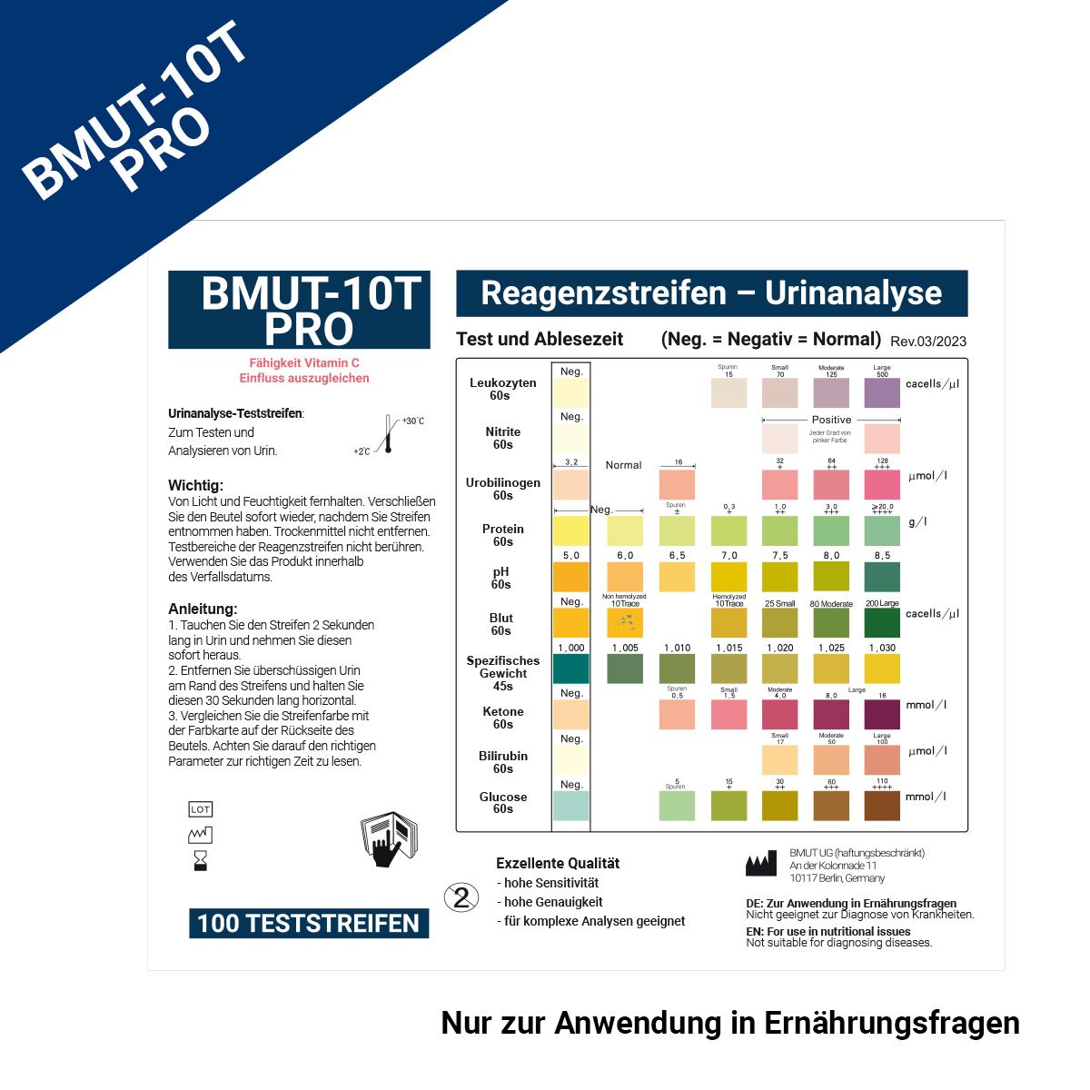 BMUT 10in1 Gesundheitstest Urintest in Ernährungsfragen