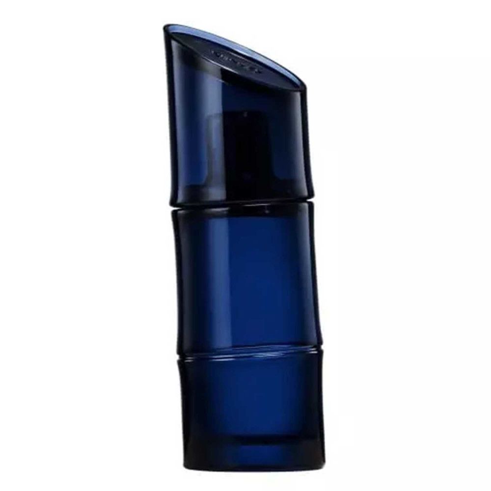Dunkelblaue Flasche. Die Flasche hat eine Bambusform.