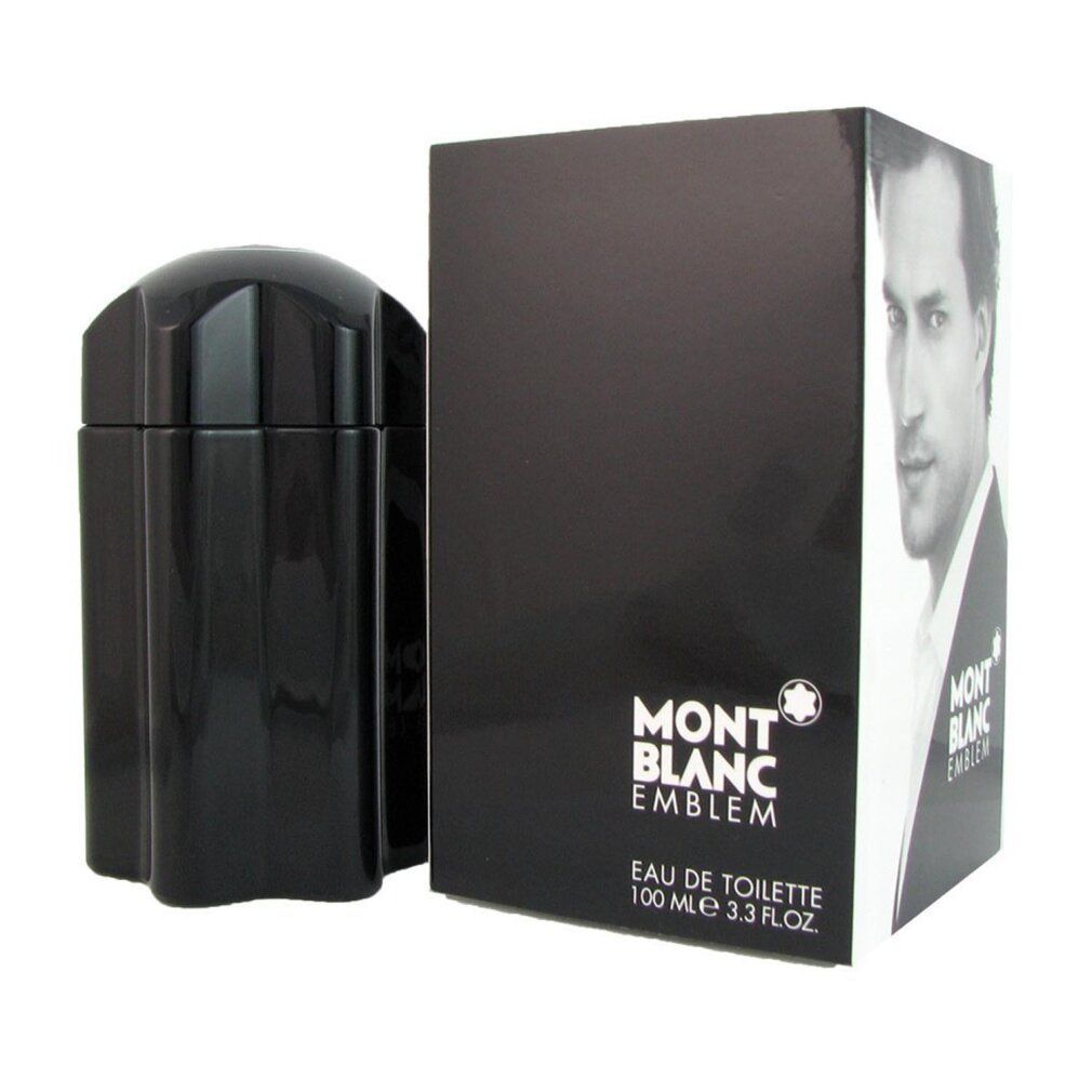 Schwarzer Flakon und Karton. Karton mit Logo und Porträt. Flakon mit Stern-Logo. Eau de Toilette.
