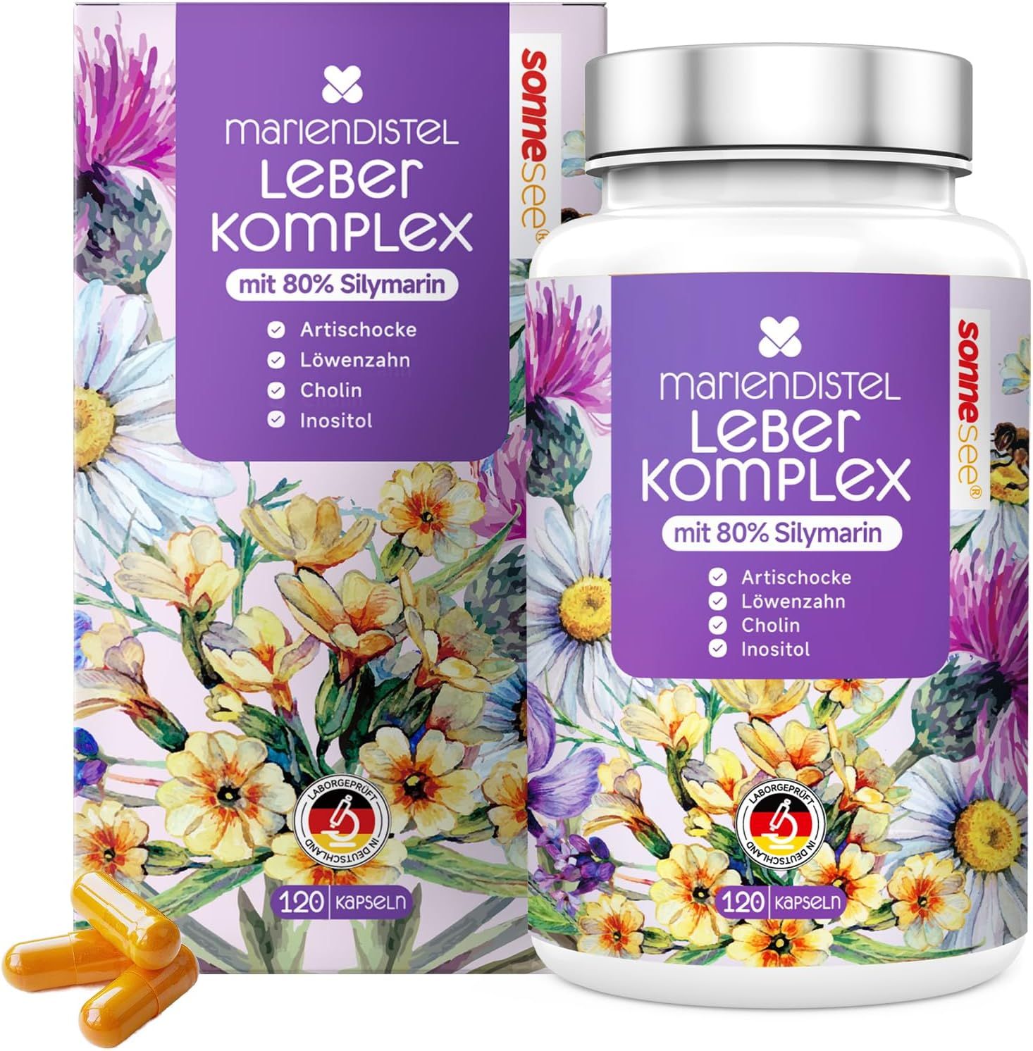 Mariendistel Leber Komplex Kapseln mit 80% Silymarin, 120 Stück.