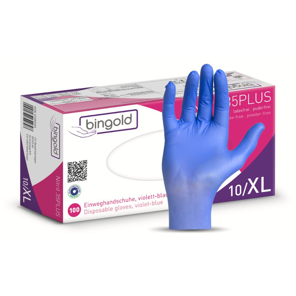 Bingold Einweghandschuhe, violett-blau, Nitril 35 PLUS, 100 Stück, Größe 10/XL.