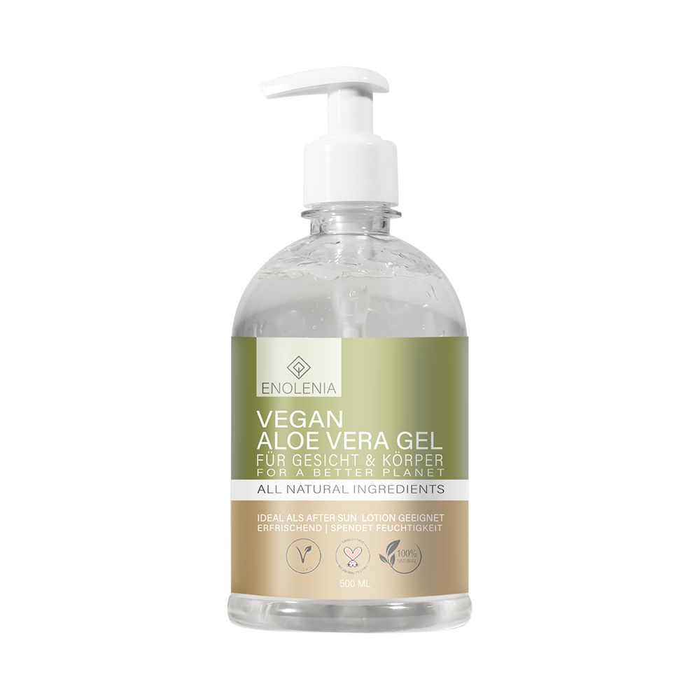 Enolenia® Vegan Aloe Vera Gel Flasche mit Pumpspender. Für Gesicht & Körper.