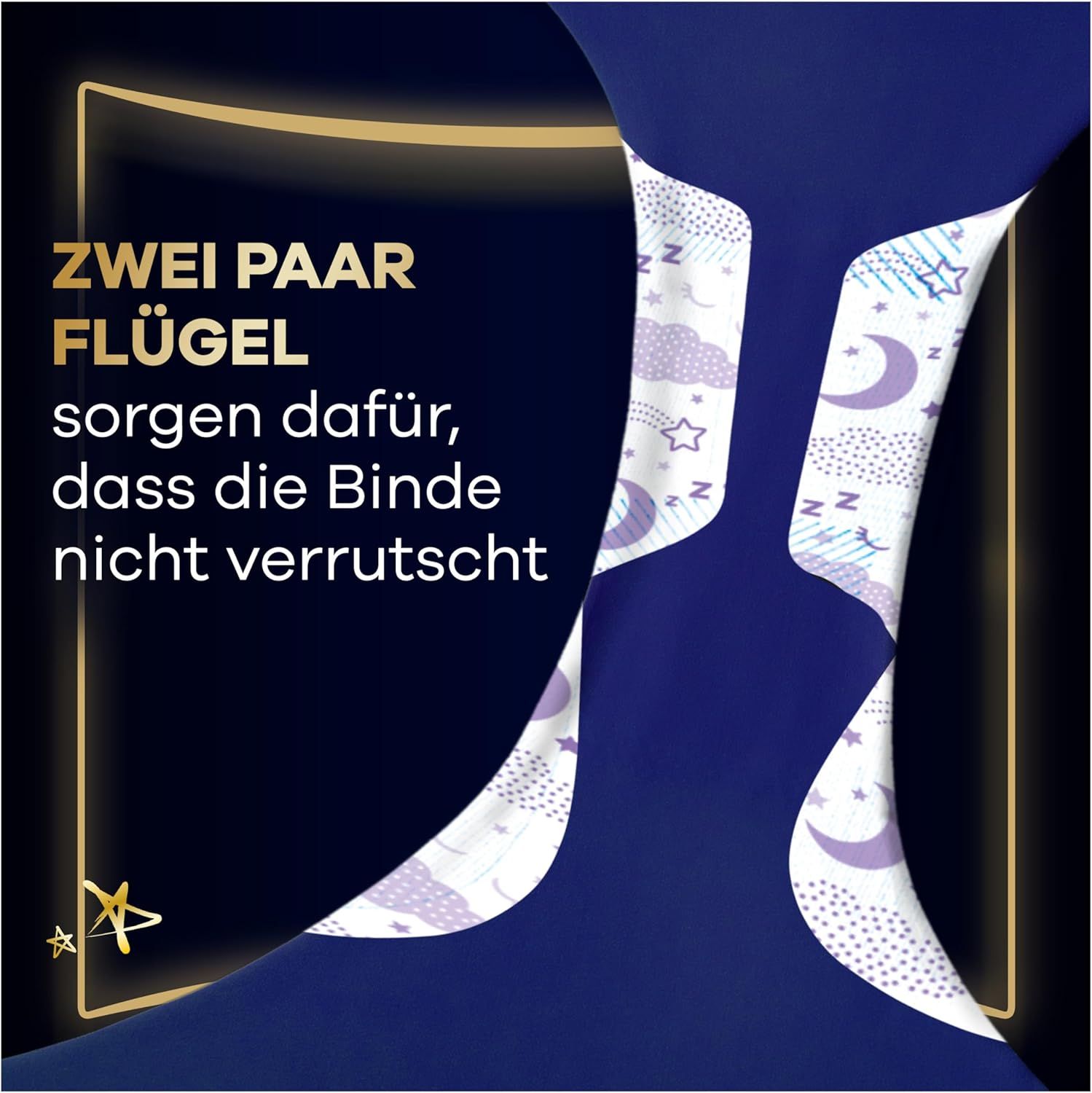 Zwei Flügel. Text: Zwei Paar Flügel sorgen dafür, dass die Binde nicht verrutscht.