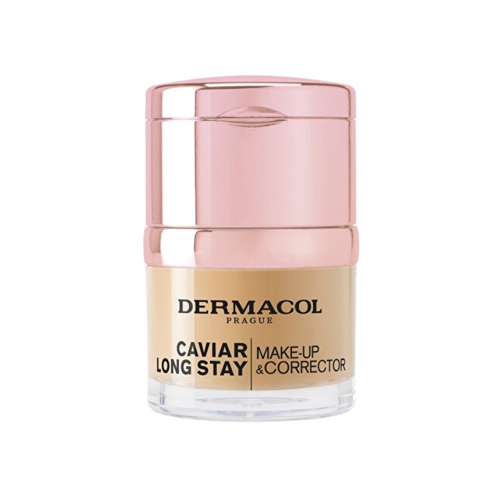 Dermacol Caviar Long Stay Make-up Corrector in einem transparenten Behälter mit roségoldenem Deckel.