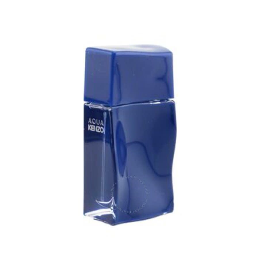 Blaues Kenzo Aqua Pour Homme Eau De Toilette Spray. Eckige Flasche mit blauem Deckel. Aufschrift Aqua Kenzo.