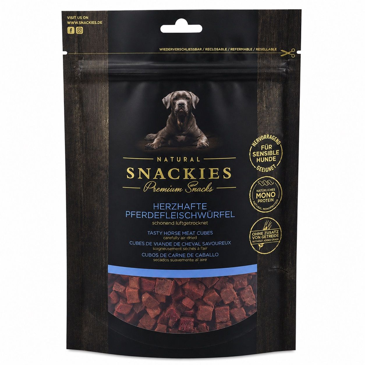 SNACKIES Herzhafte Pferdefleischwürfel - Monoprotein Snack für Hunde