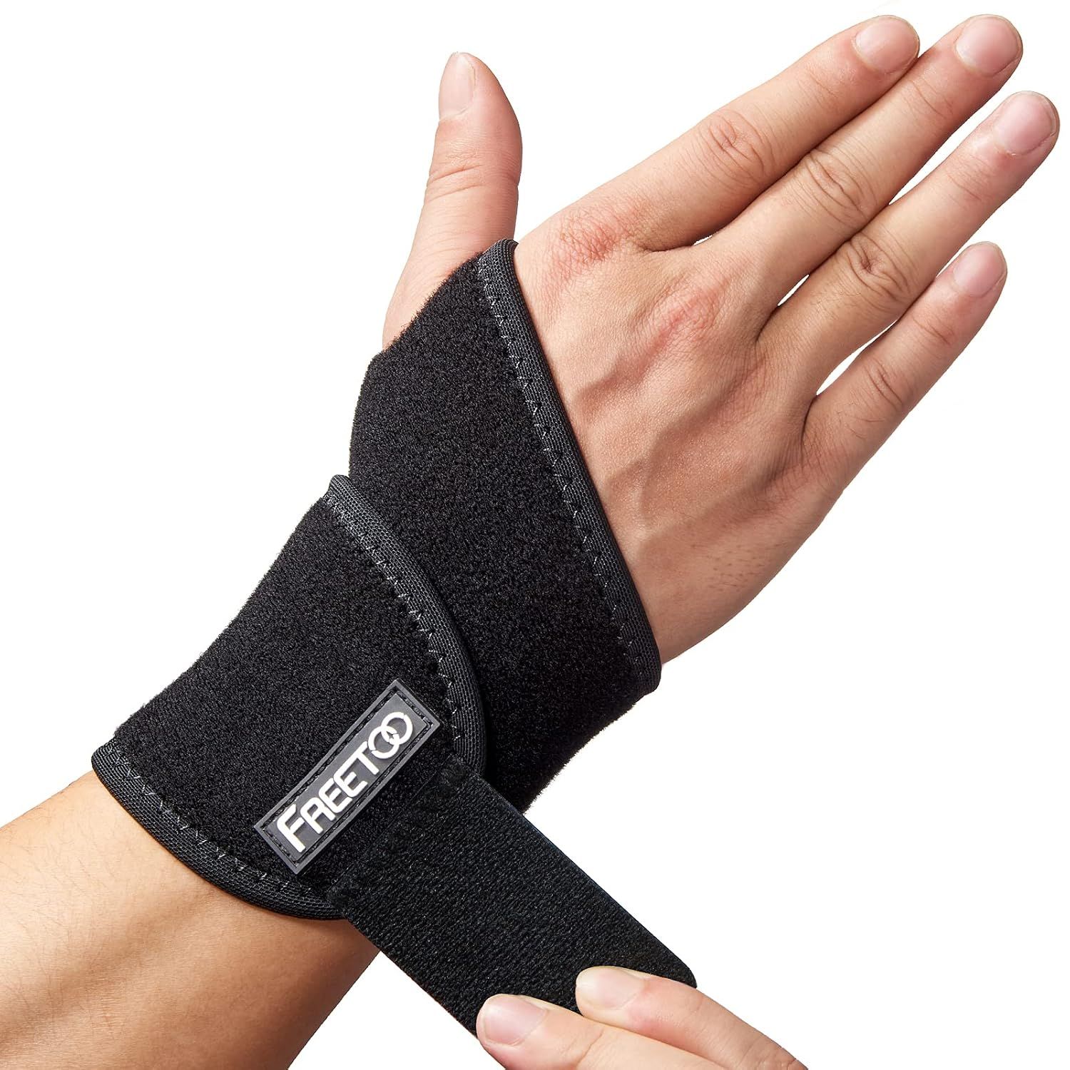 Detailansicht einer Handgelenkbandage, die die Klett-Technologie und verstärkte Nähte zeigt.