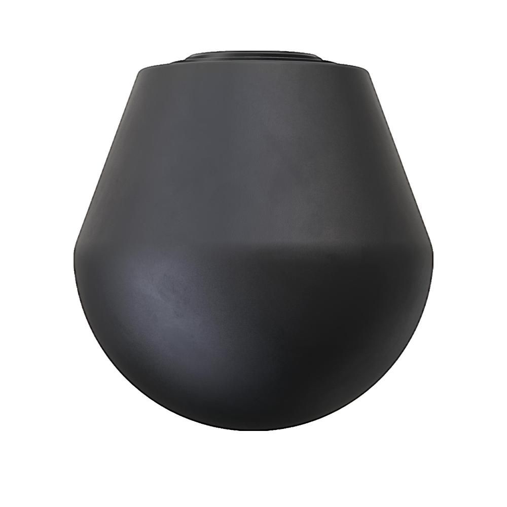 Schwarzes, kugelförmiges Massage-Aufsatz. Konisch zulaufend, mit abgerundeter Unterseite und einer flachen Oberseite.