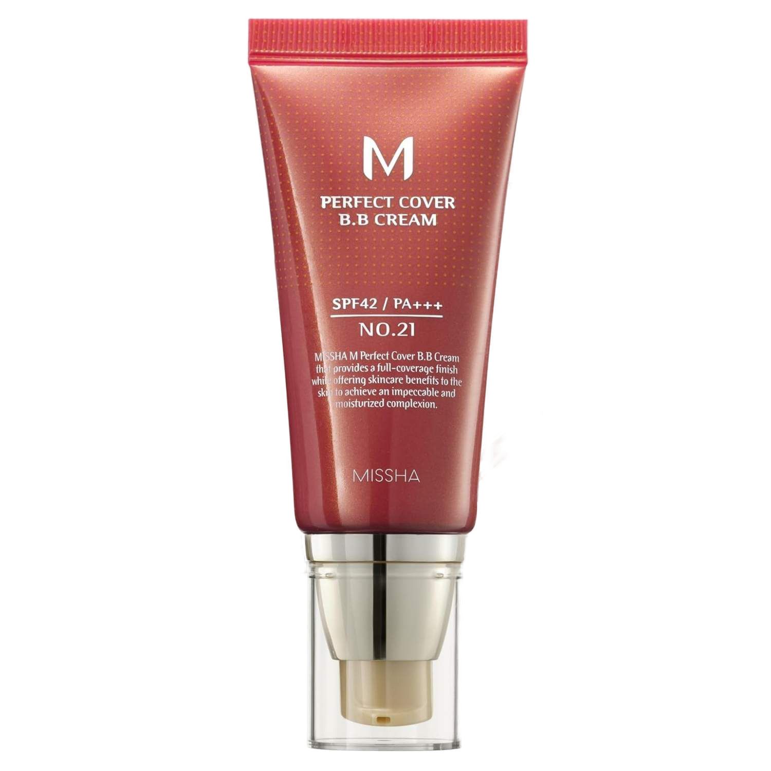 Rote Tube mit Aufschrift "PERFECT COVER B.B CREAM". Enthält SPF42/PA+++ und die Nummer 21. Marke: MISSHA.