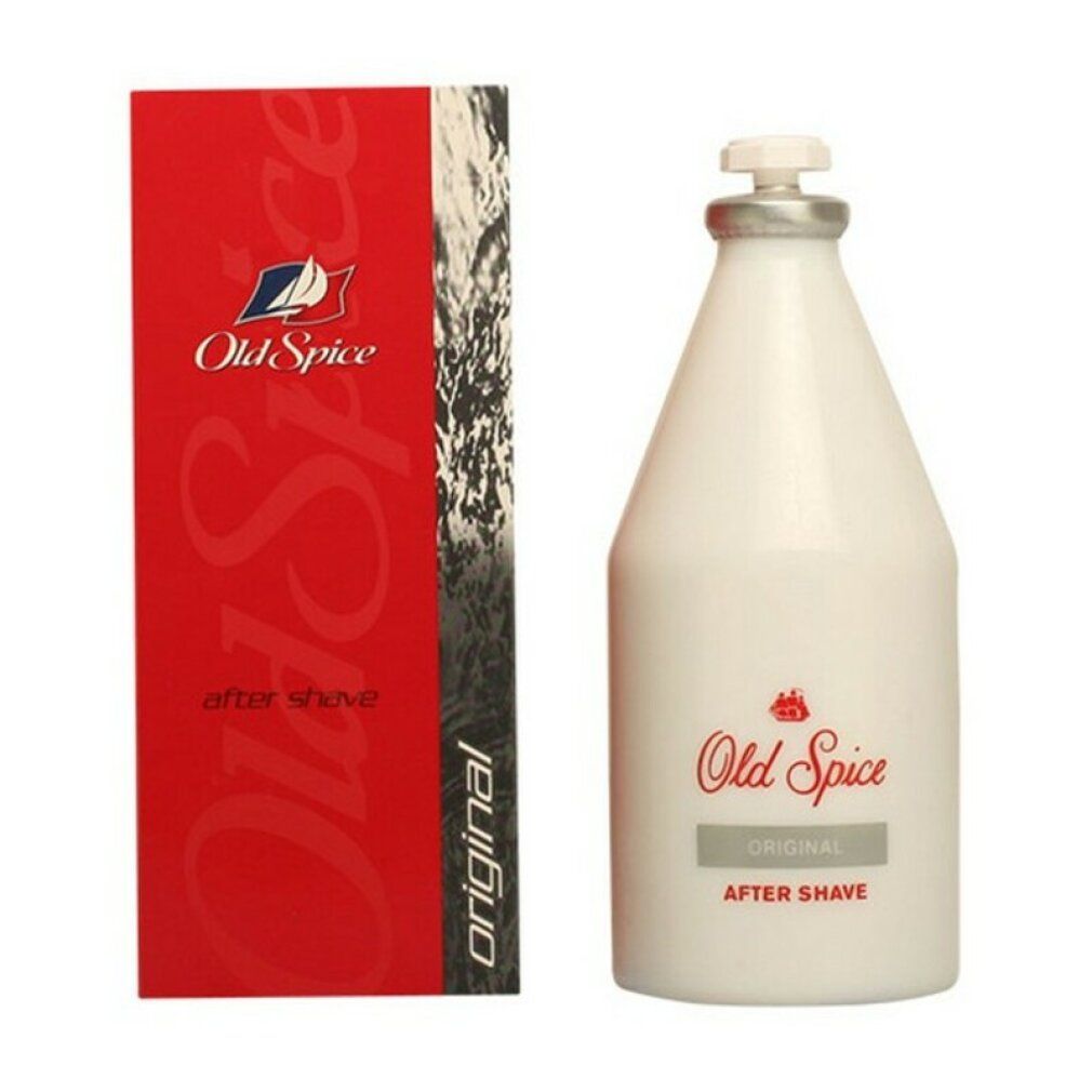 Weißes After Shave von Old Spice mit roter Verpackung. Aufschrift: Original, After Shave. Graue Details.
