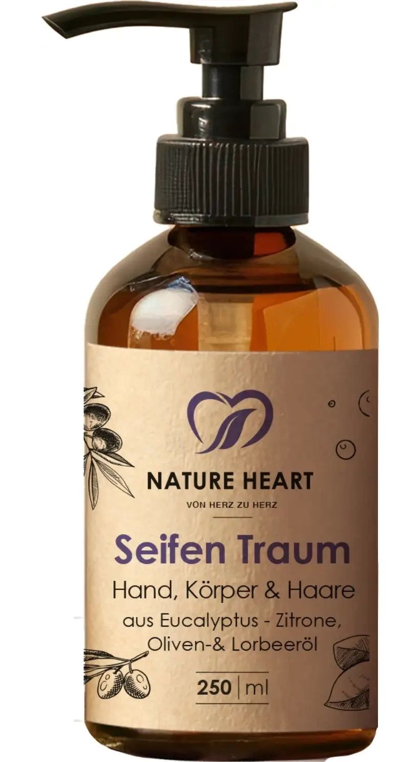 Braune Flasche mit schwarzem Pumpverschluss. Etikett mit Logo, Produktname und Inhaltsstoffen. Volumen: 250 ml.