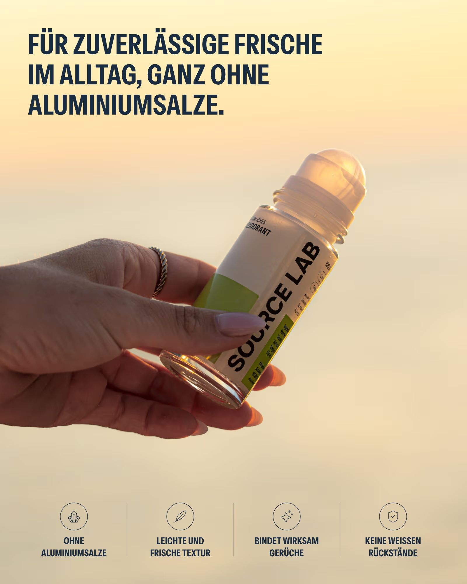 SOURCE LAB Deo Roll-on ohne Aluminiumsalze für zuverlässige Frische im Alltag.