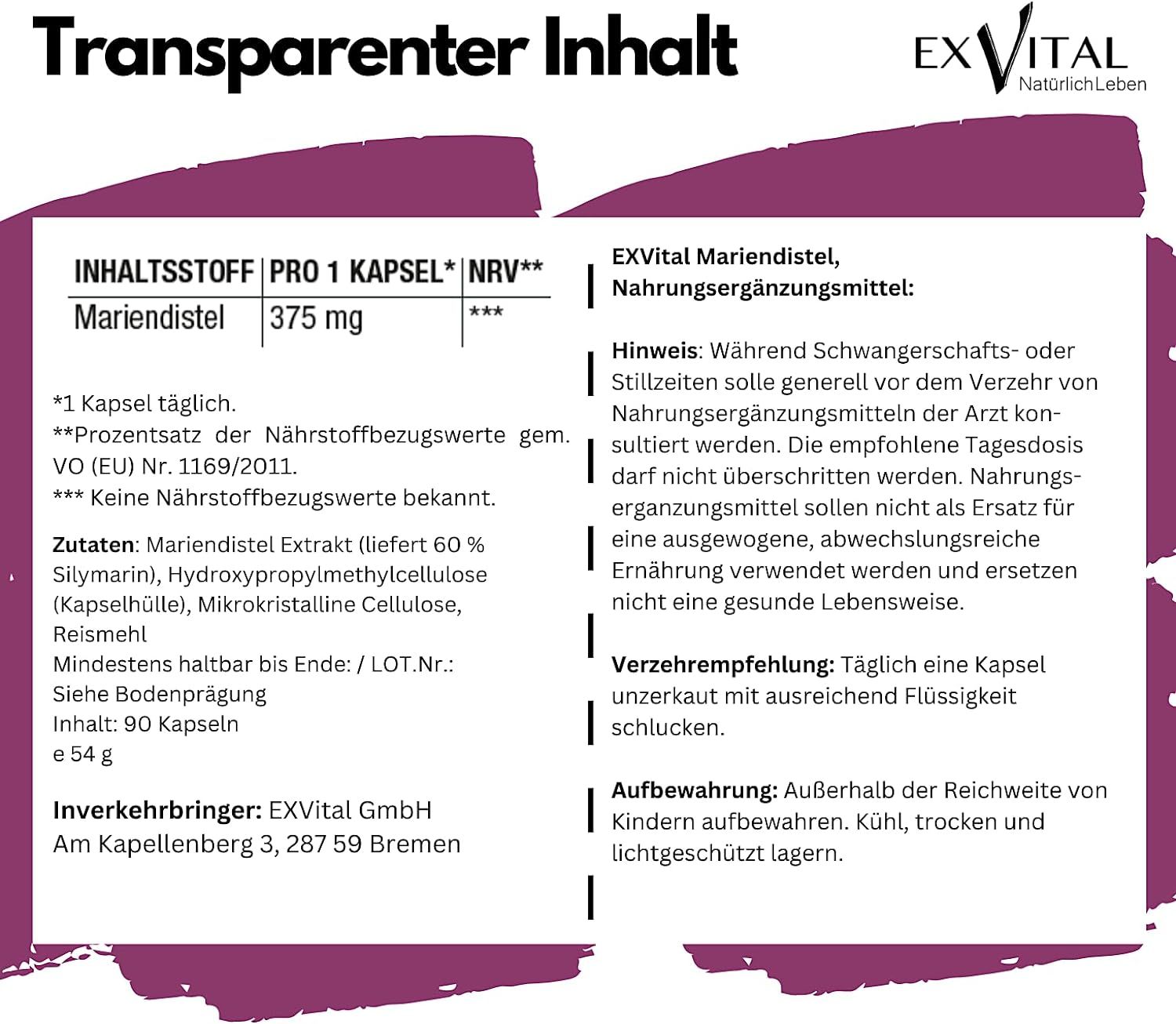 EXVital® Mariendistel Extrakt Kapseln - 60% Silymarin, hoch konzentriert