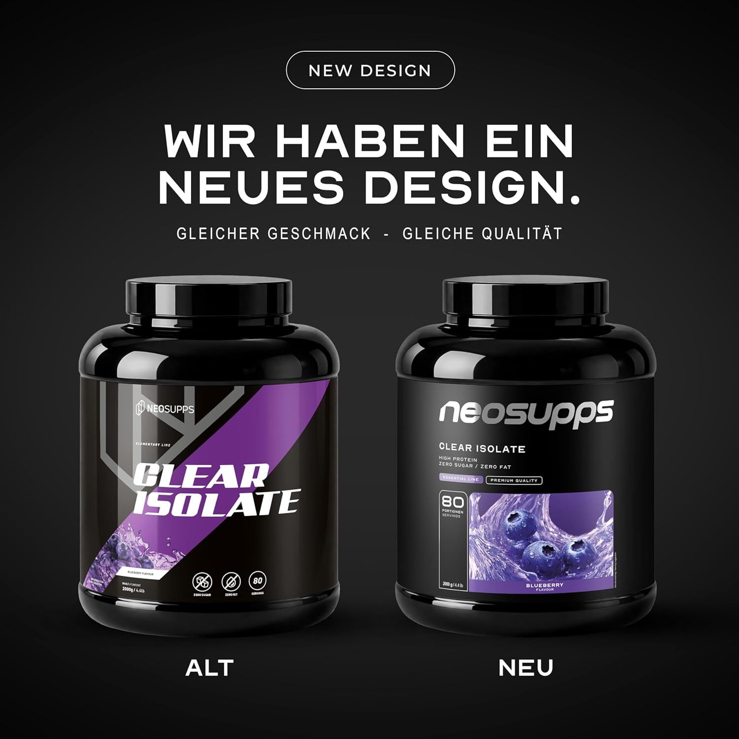 Neosupps Clear Whey Isolat Protein Pulver, 2000g, Blueberry, Eiweißpulver