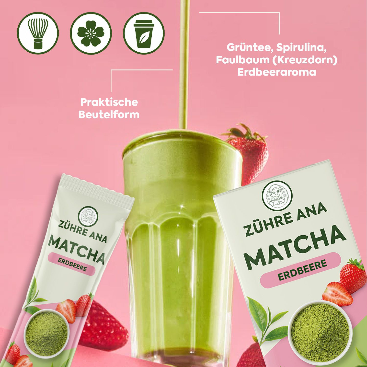 ZÜHRE ANA Matcha Tee mit Erdbeeraromau