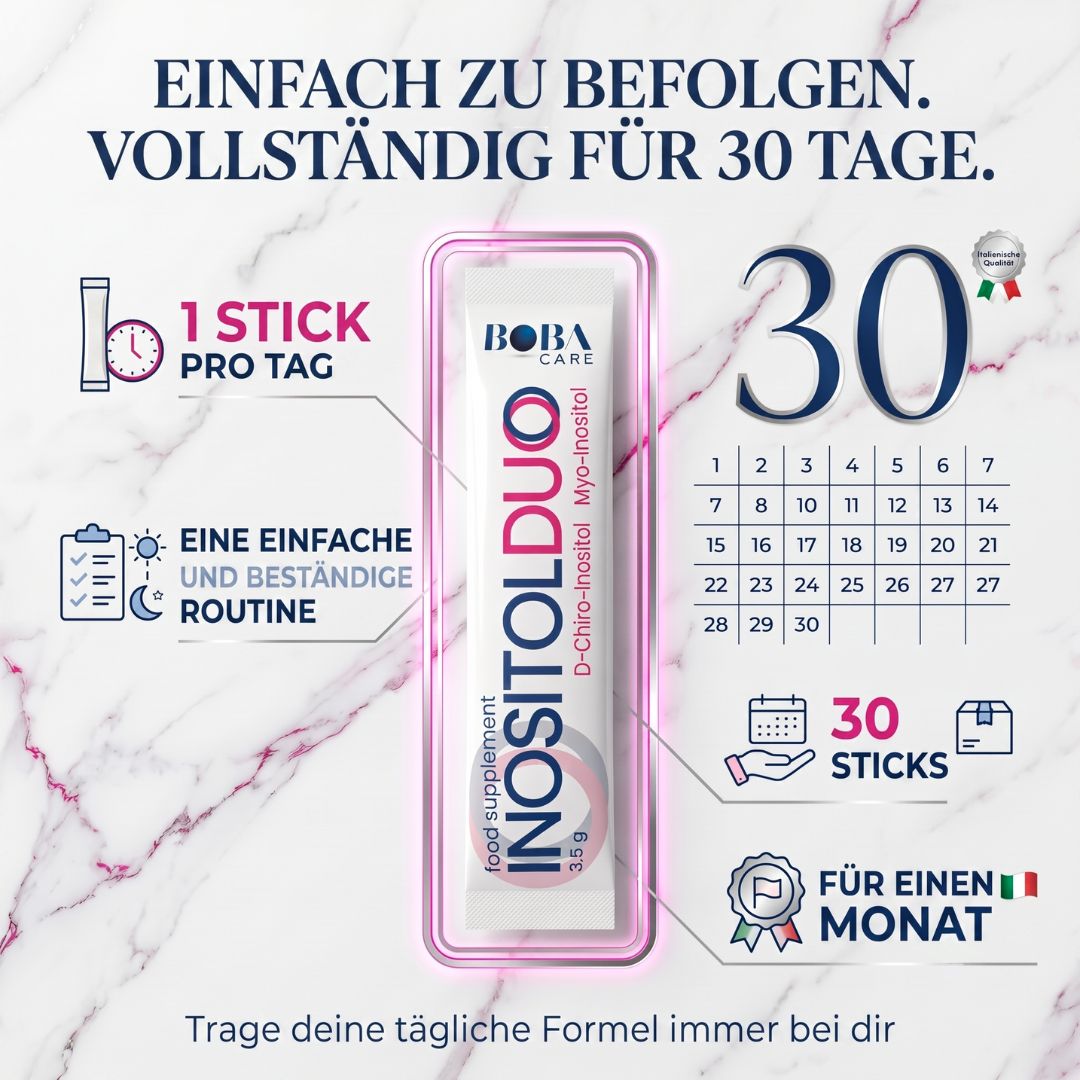 BOBACARE Inositol Duo Einzelbeutel, 30 Beutel für einen Monat, 1 Beutel pro Tag.