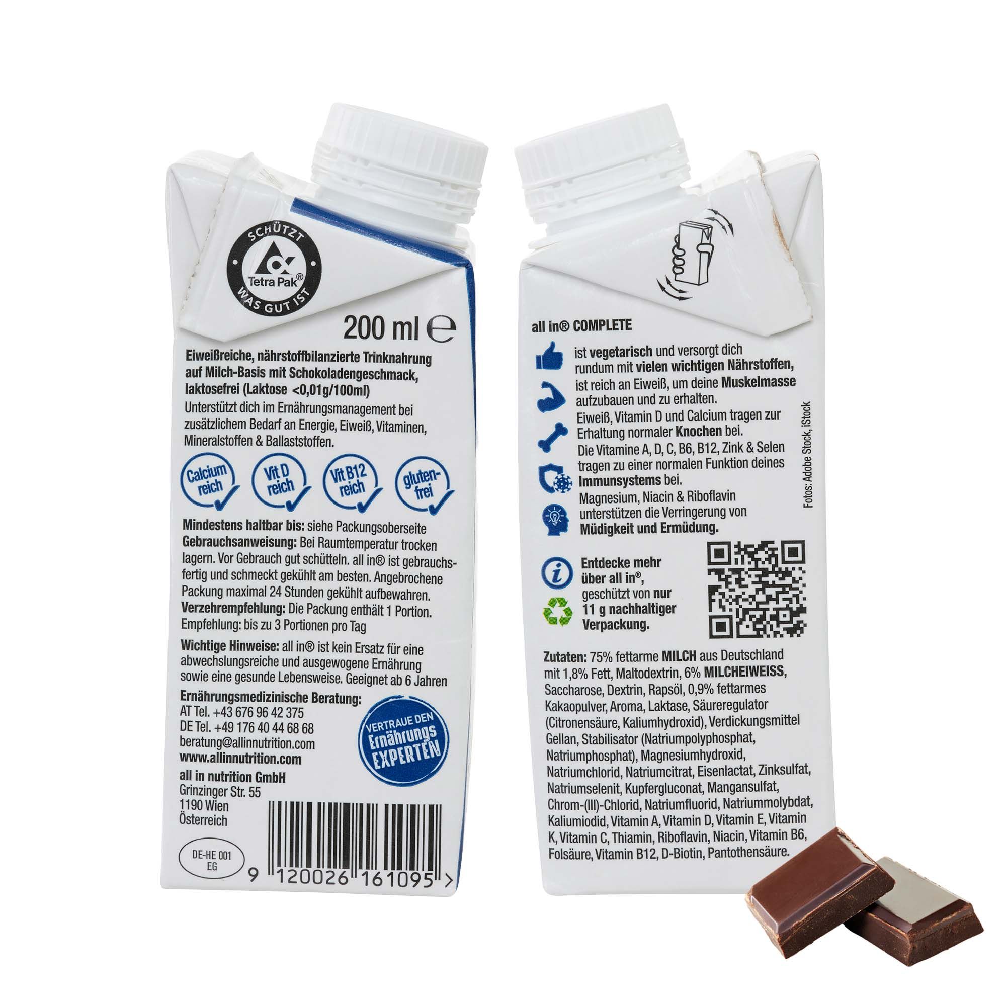 ALLIN COMPL PROT: Trinkmahlzeit, laktosefrei, 200 ml. Tetra Pak.