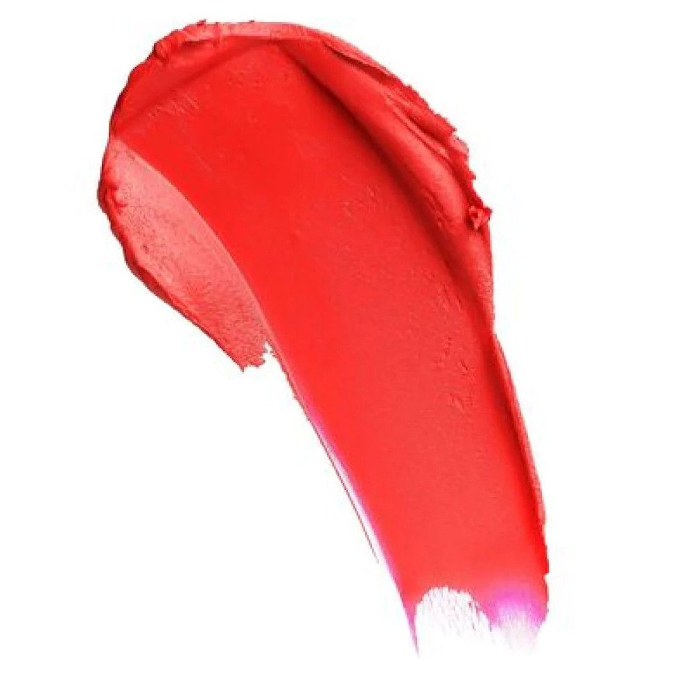 Roter Lippenstift-Swirl. Creme-Textur. Keine Verpackung oder Markierung sichtbar.