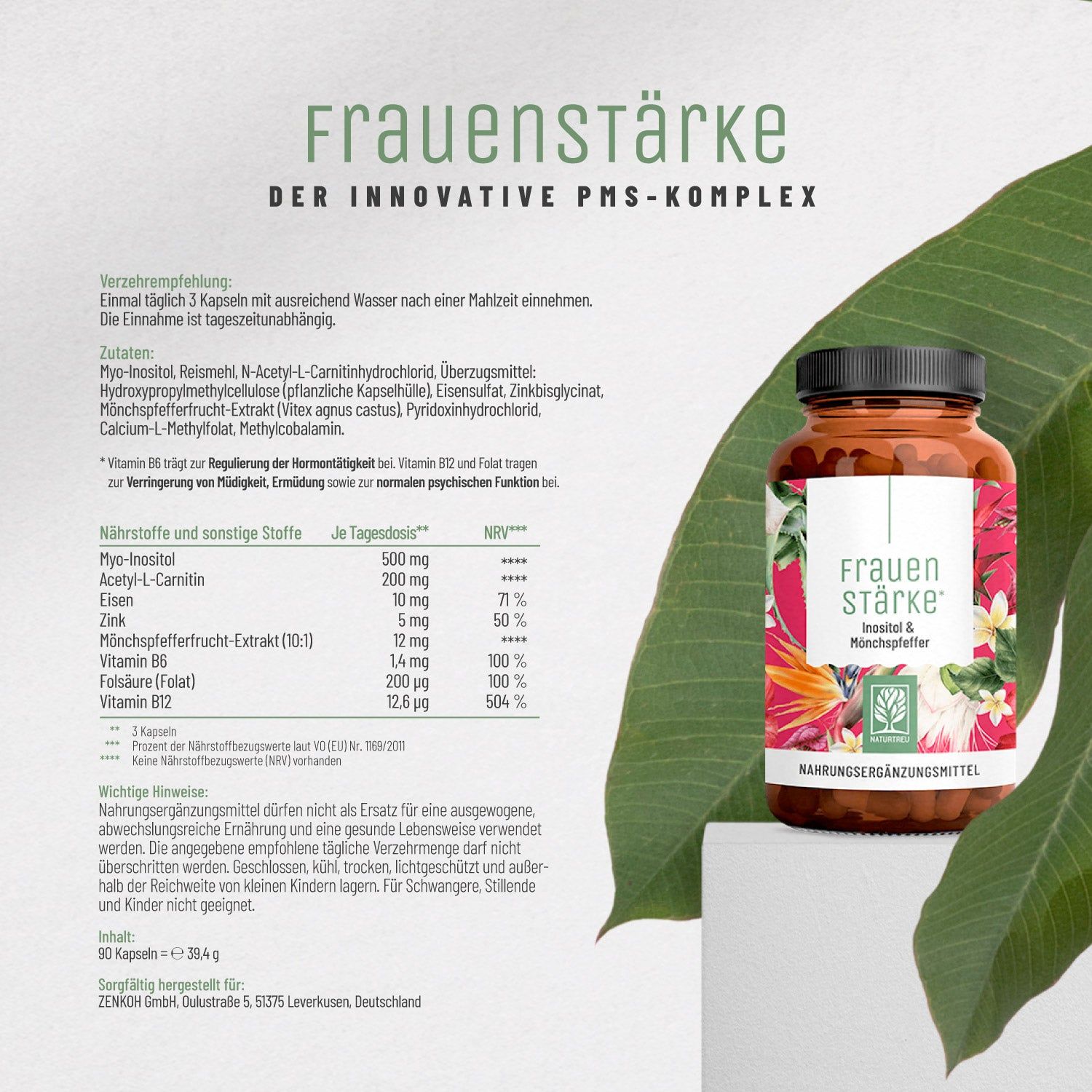 Flasche Frauenstärke mit Inositol & Mönchspfeffer, ein Nahrungsergänzungsmittel.