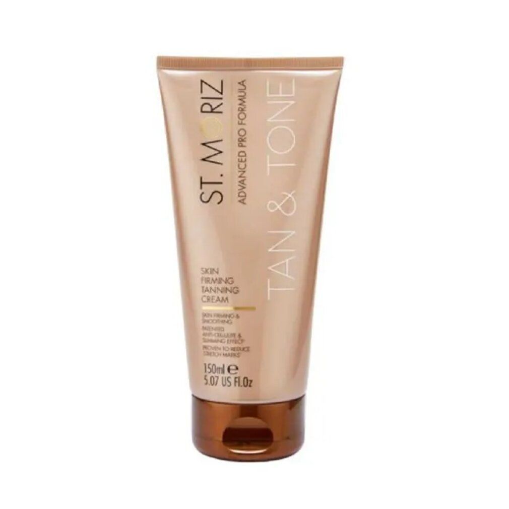 Hautstraffende Selbstbräunungscreme in Tube. Marke: St. Moriz. Text: Skin Firming Tanning Cream. 150ml.