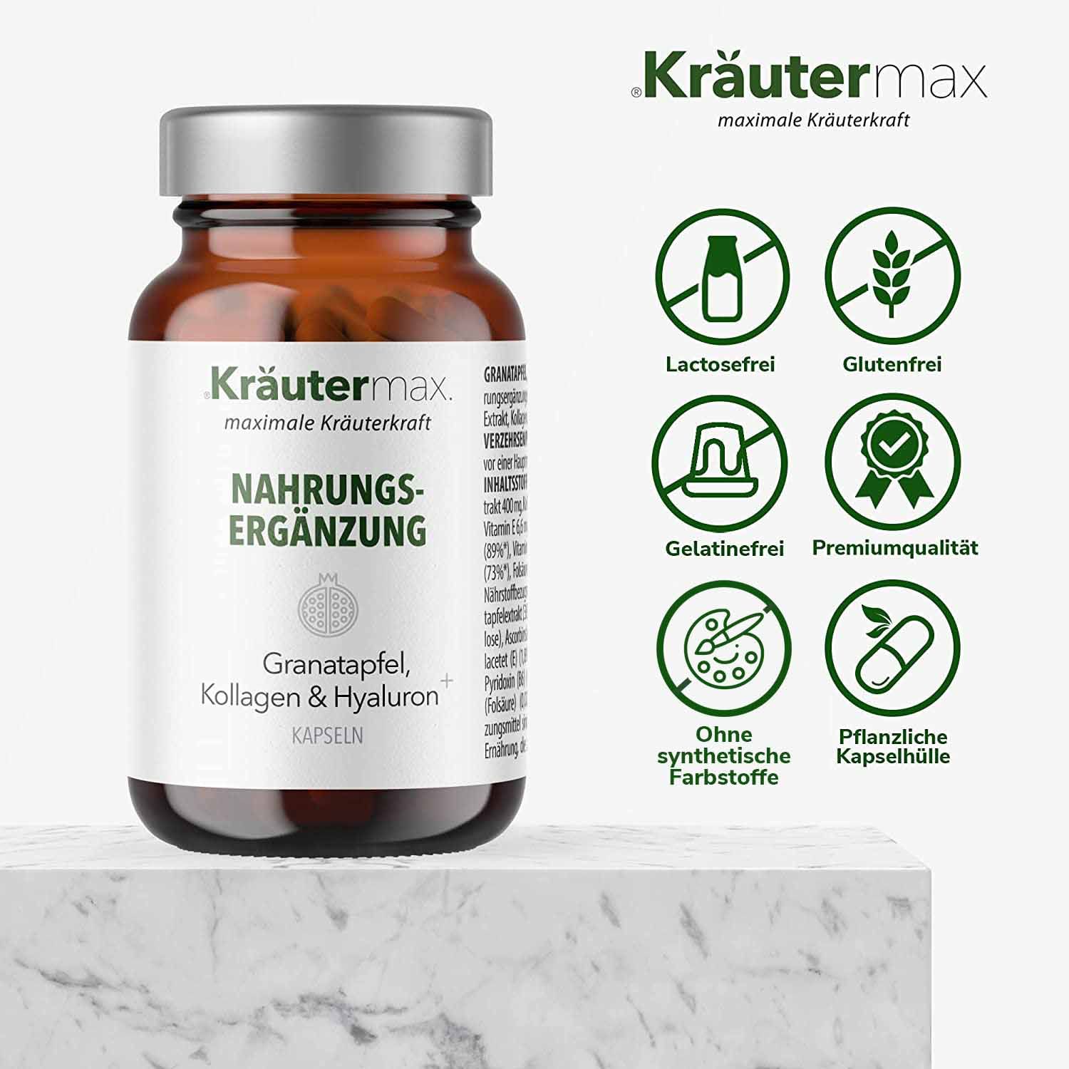 Kräutermax Granatapfel, Kollagen und Hyaluron plus Kapseln